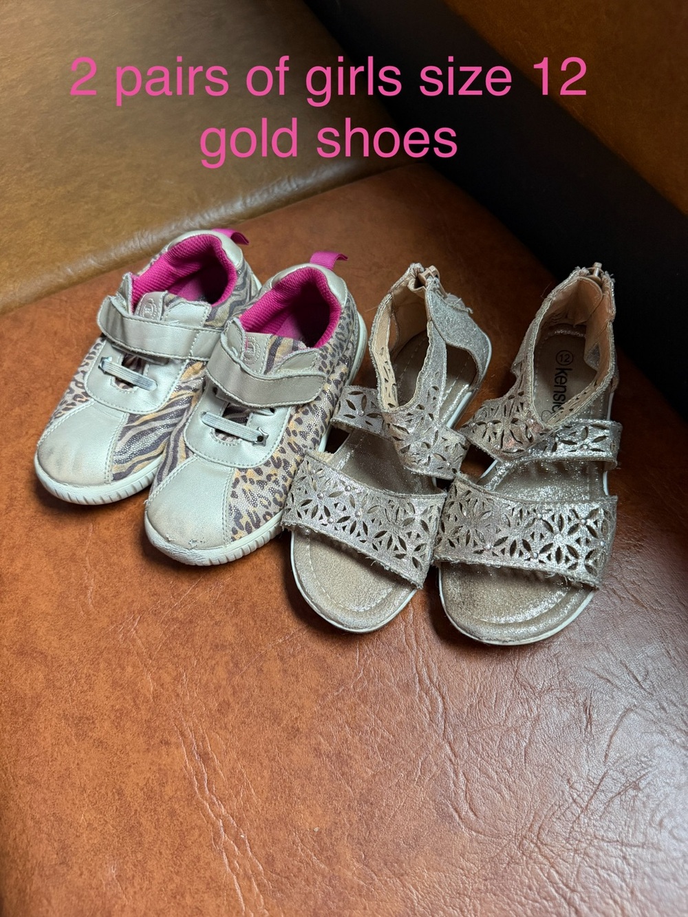 2 pairs of Metallic Shoes: sandals and Animal-Print Livie & Luca Girls size 12